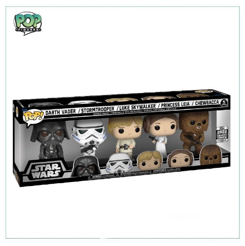 Darth Vader / Stormtrooper / Luke Skywalker / Princess Leia / Chewbacca - Deluxe Funko 5 Pack! Star Wars -  2022 Galactic Convention Exclusive - Angry Cat