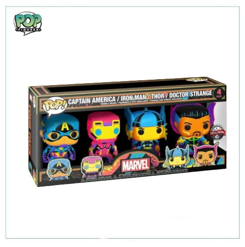 Captain America / Iron Man / Thor / Doctor Strange - Deluxe Funko 4 Pack! Marvel - Blacklight - Special Edition - Angry Cat