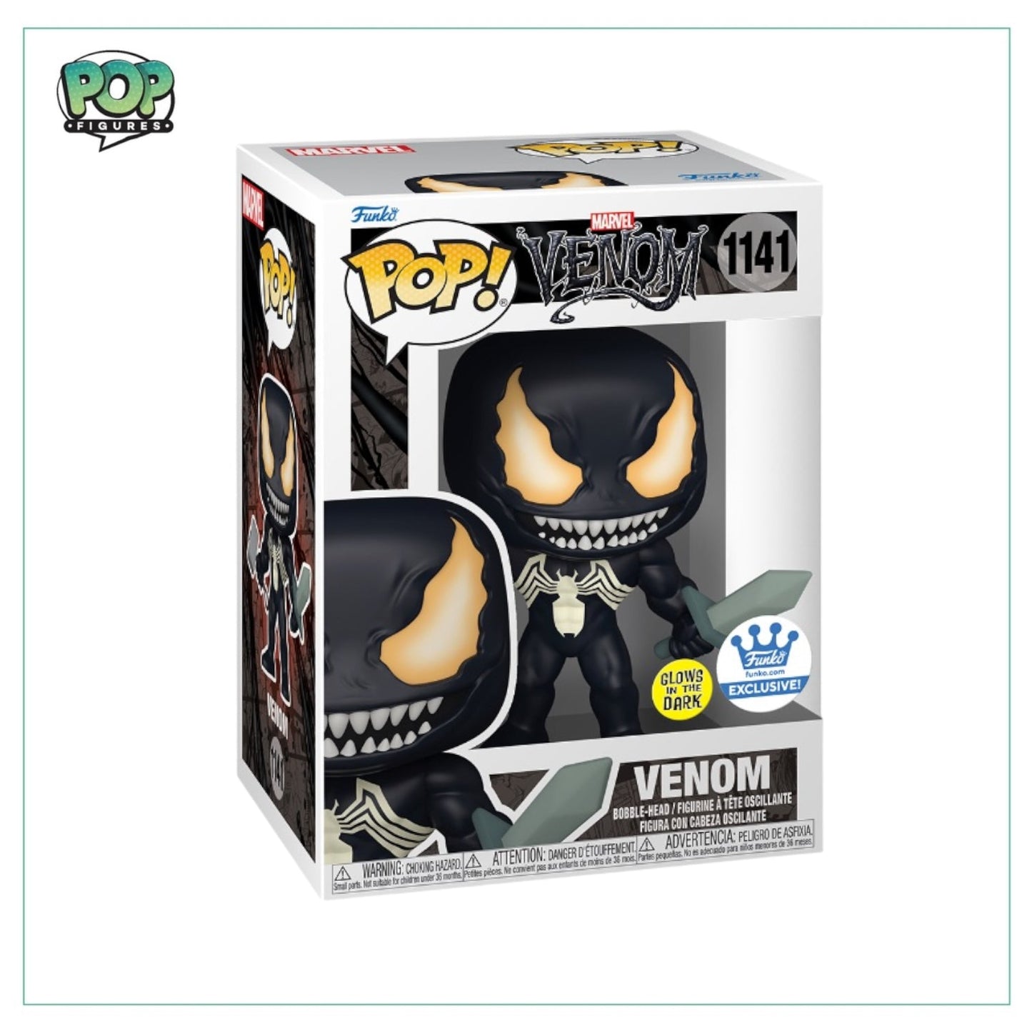 Venom #1141 (w/ Weapons - Glows In The Dark) Funko Pop! - Venom - Funko Shop Exclusive - Angry Cat