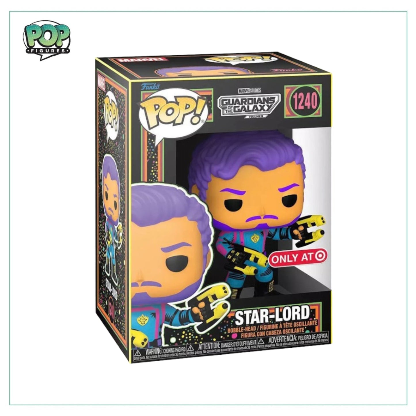 Star-Lord #1240 Funko Pop! - Guardians of the Galaxy Vol 3 - Blacklight - Target Exclusive - Angry Cat