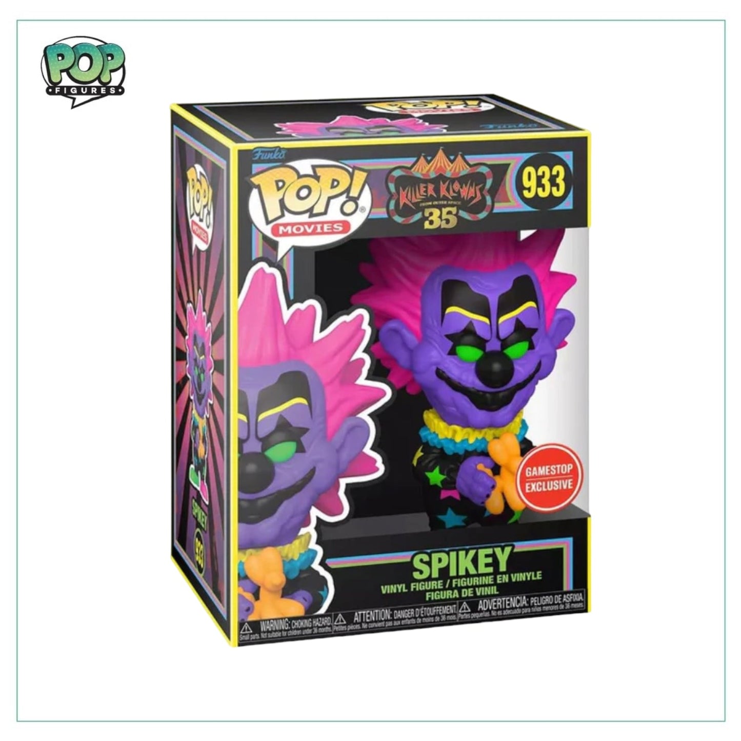 Spikey #933 (Blacklight) Funko Pop! - Killer Klowns From Outer Space 35 - Gamestop  Exclusive - Angry Cat