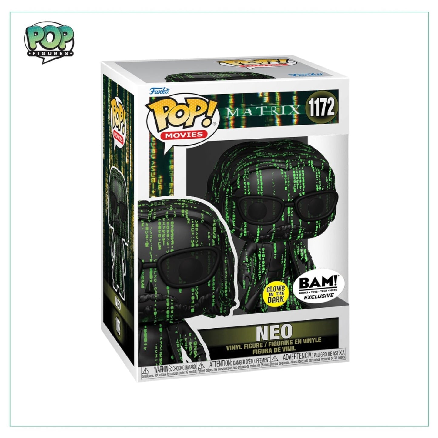 Neo #1172 Funko Pop! - The Matrix  - Glows in the Dark - BAM! Exclusive - Angry Cat