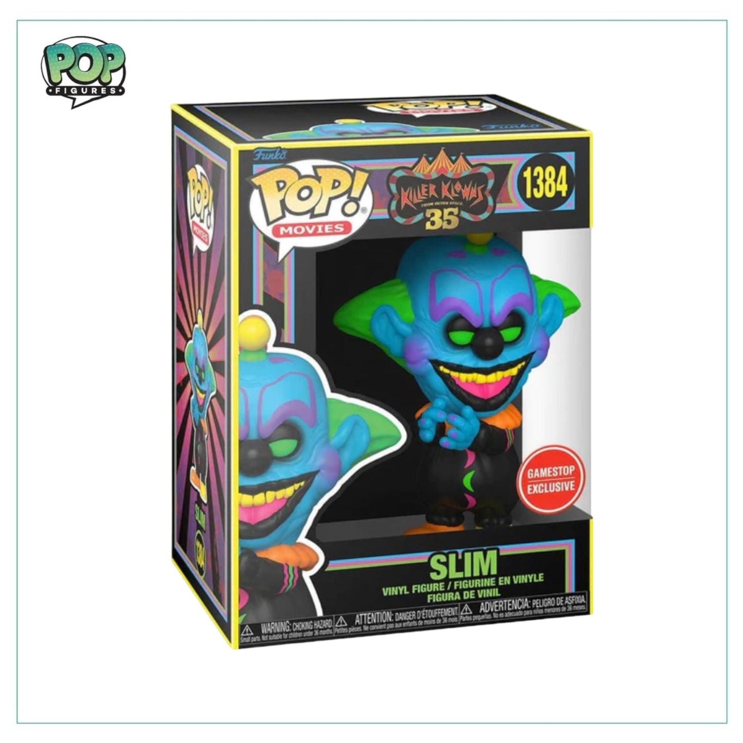 Slim #1384 (Blacklight) Funko Pop! - Killer Klowns from Outer Space - Gamestop Exclusive - Angry Cat