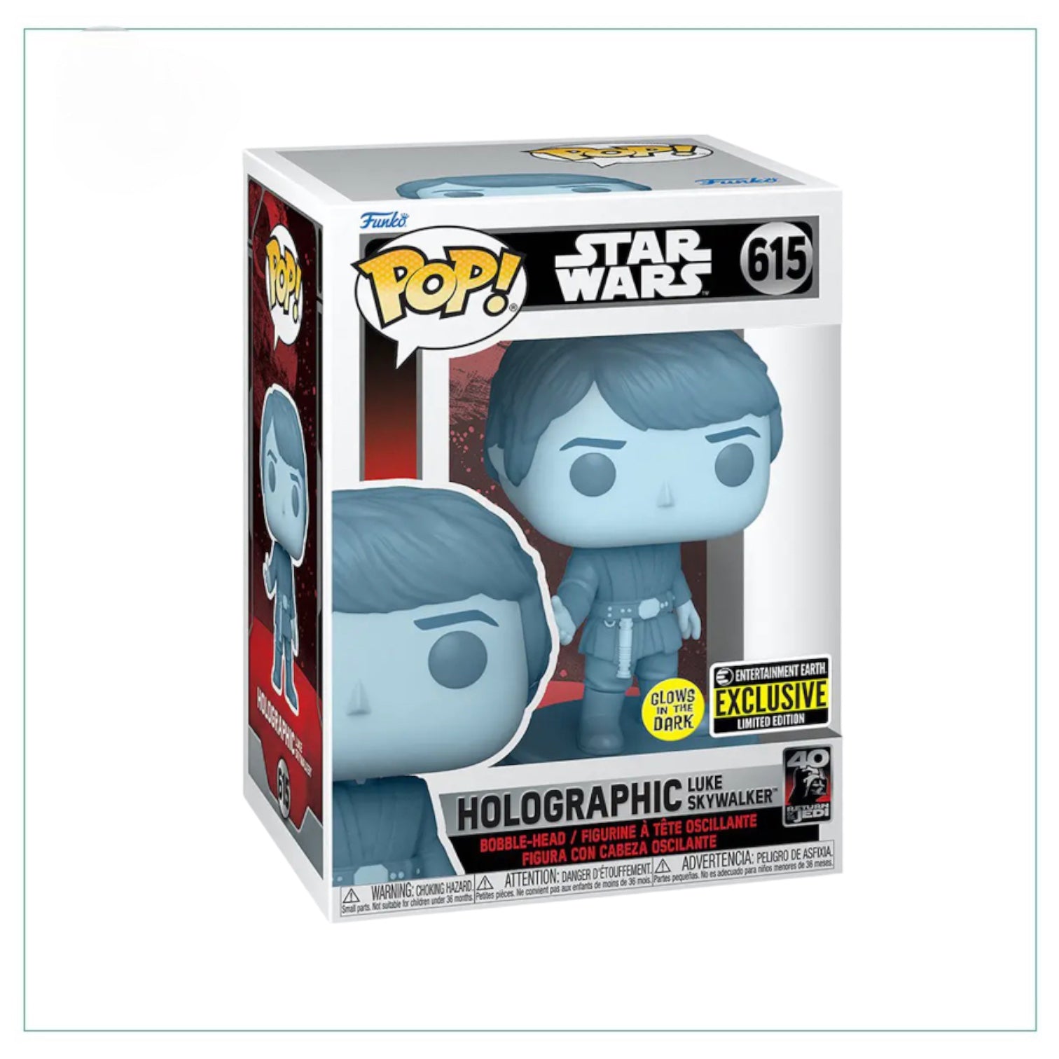 Holographic Luke Skywalker #615 Funko Pop! - Star Wars - Glow in the dark - Entertainment Earth - Angry Cat