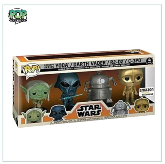 Concept Series Yoda / Darth Vader / R2-D2 / C-3PO Funko Deluxe 4 Pack! Star Wars, Amazon Exclusive - Angry Cat