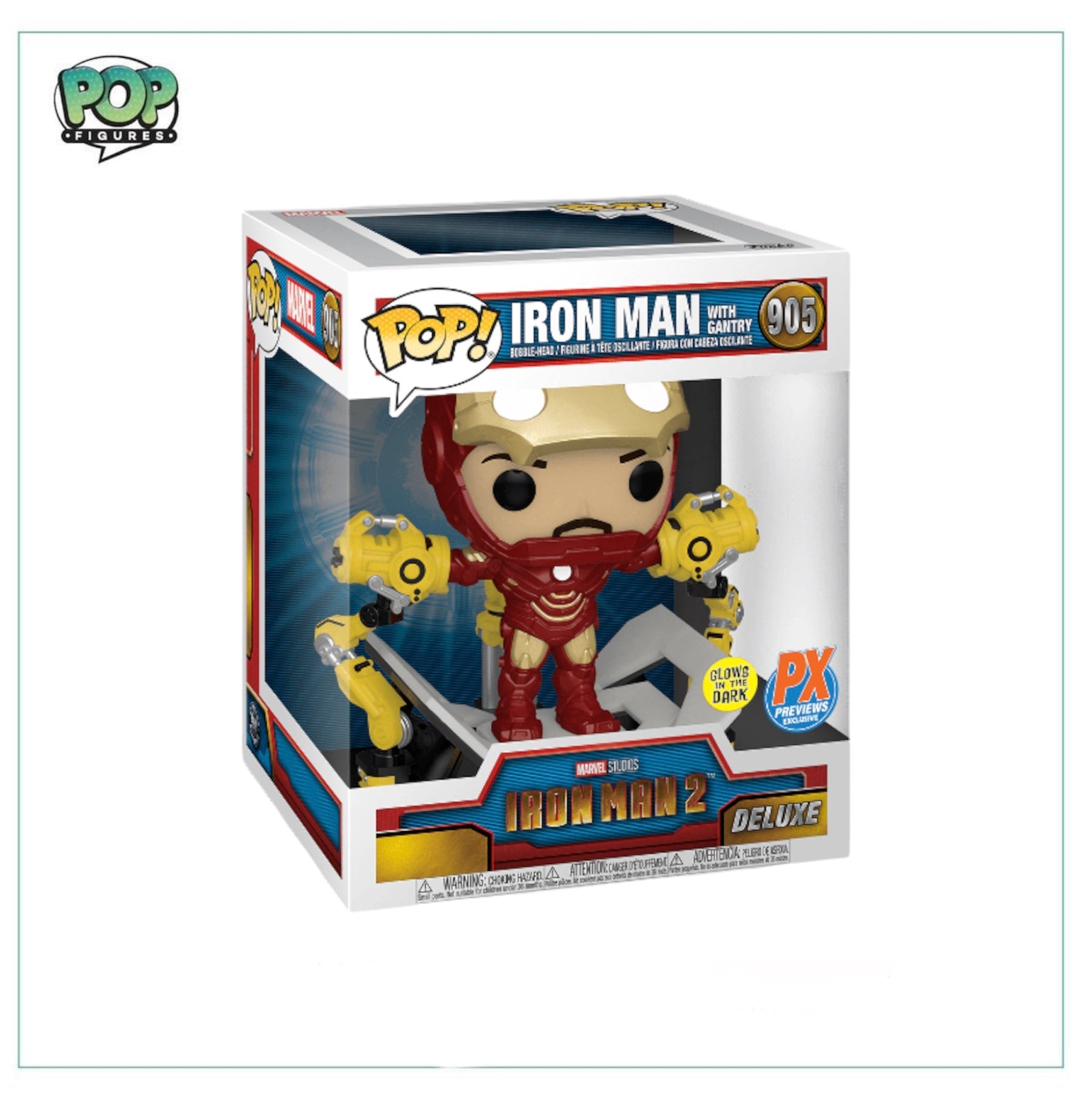 Iron Man with Gantry (Glows In The Dark) #905 Deluxe Funko Pop! Marvel - PX Exclusive - Angry Cat