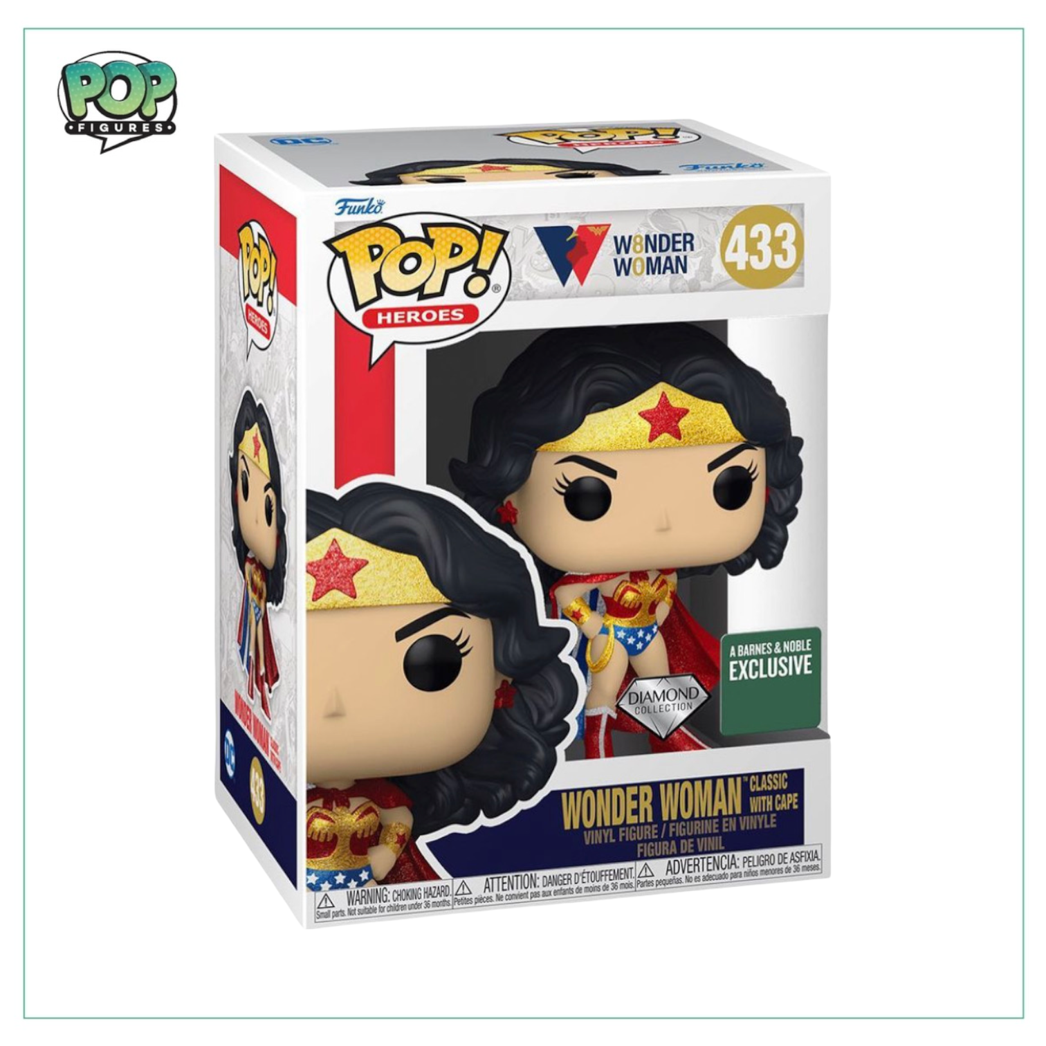 Wonder Woman Classic With Cape (Diamond Collection) #433 Funko Pop! Wonder Woman - Barnes & Noble Exclusive - Angry Cat