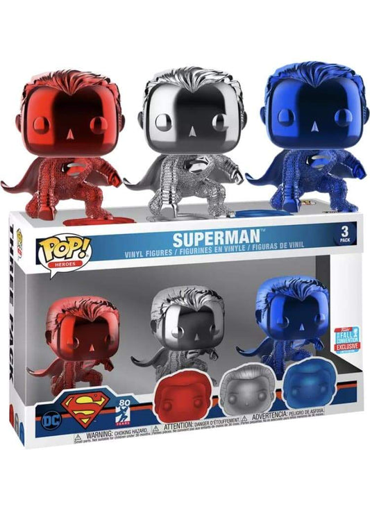 Superman (Chrome) Deluxe 3 Pack Funko Pop! Heroes: 2018 NYCC Shared Exclusive - Angry Cat